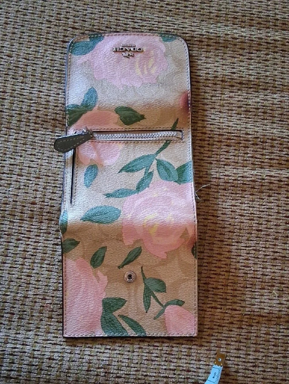 Coach Floral Compact Fold Wallet - Pink & Green